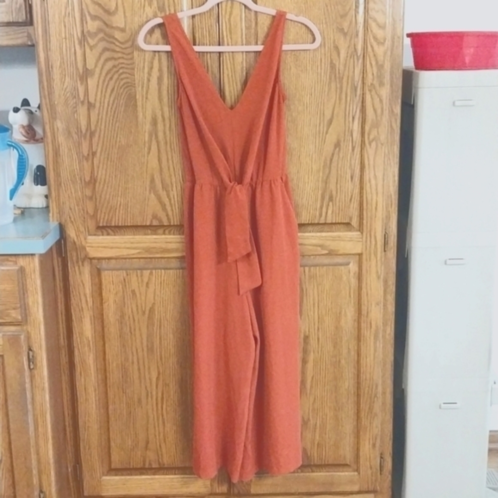 As U Wish NWOT Women's Size XS Jumpsuit With Belt Rust Orange Sleeveless V-Neck